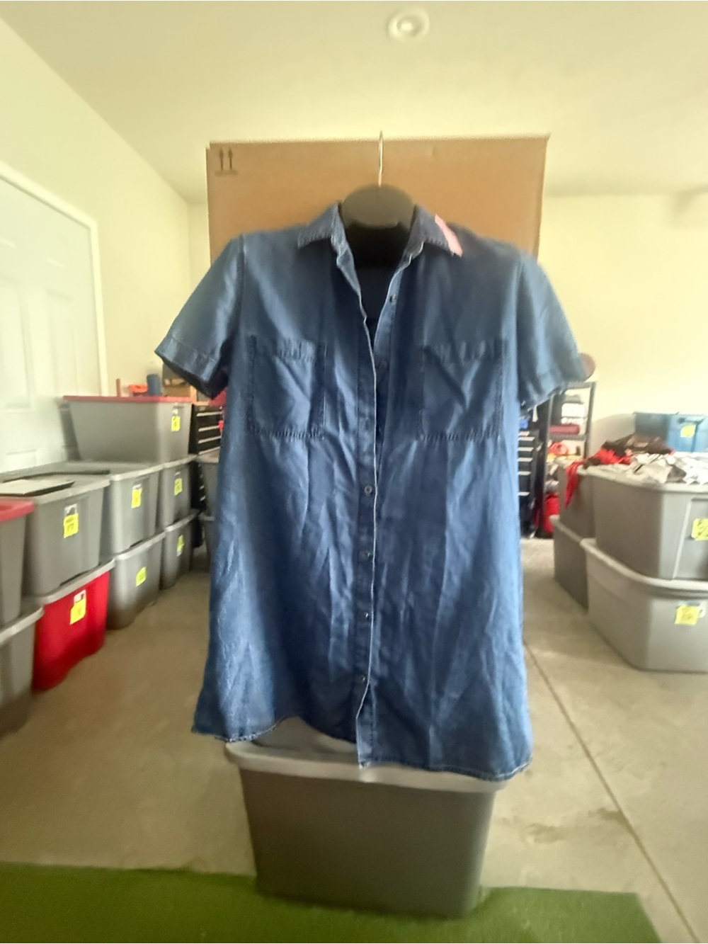 Short-Sleeve Denim Button-Up Shirt - Blue mp25